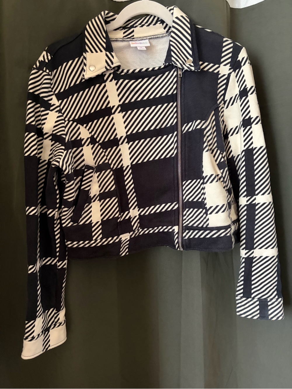 Lularoe Y2K Grunge Plaid Checkered Presley Cropped Moto Jacket